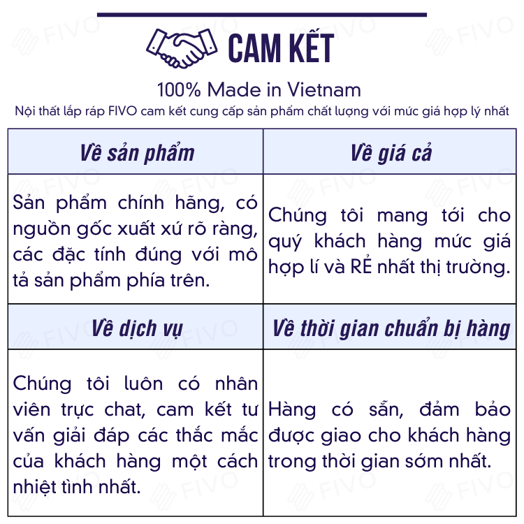 Cam kết kệ tủ nhà Fivo